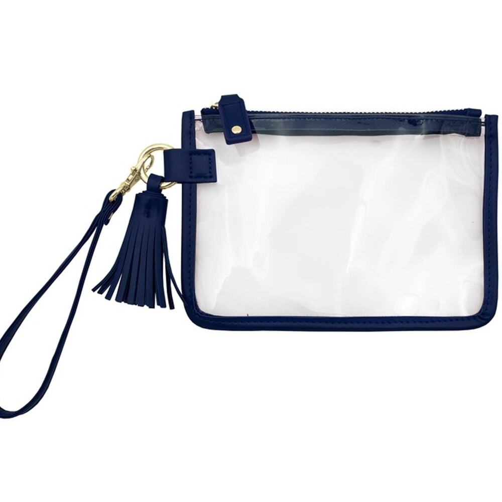 Game Day Clear Tassel Wristlet Navy